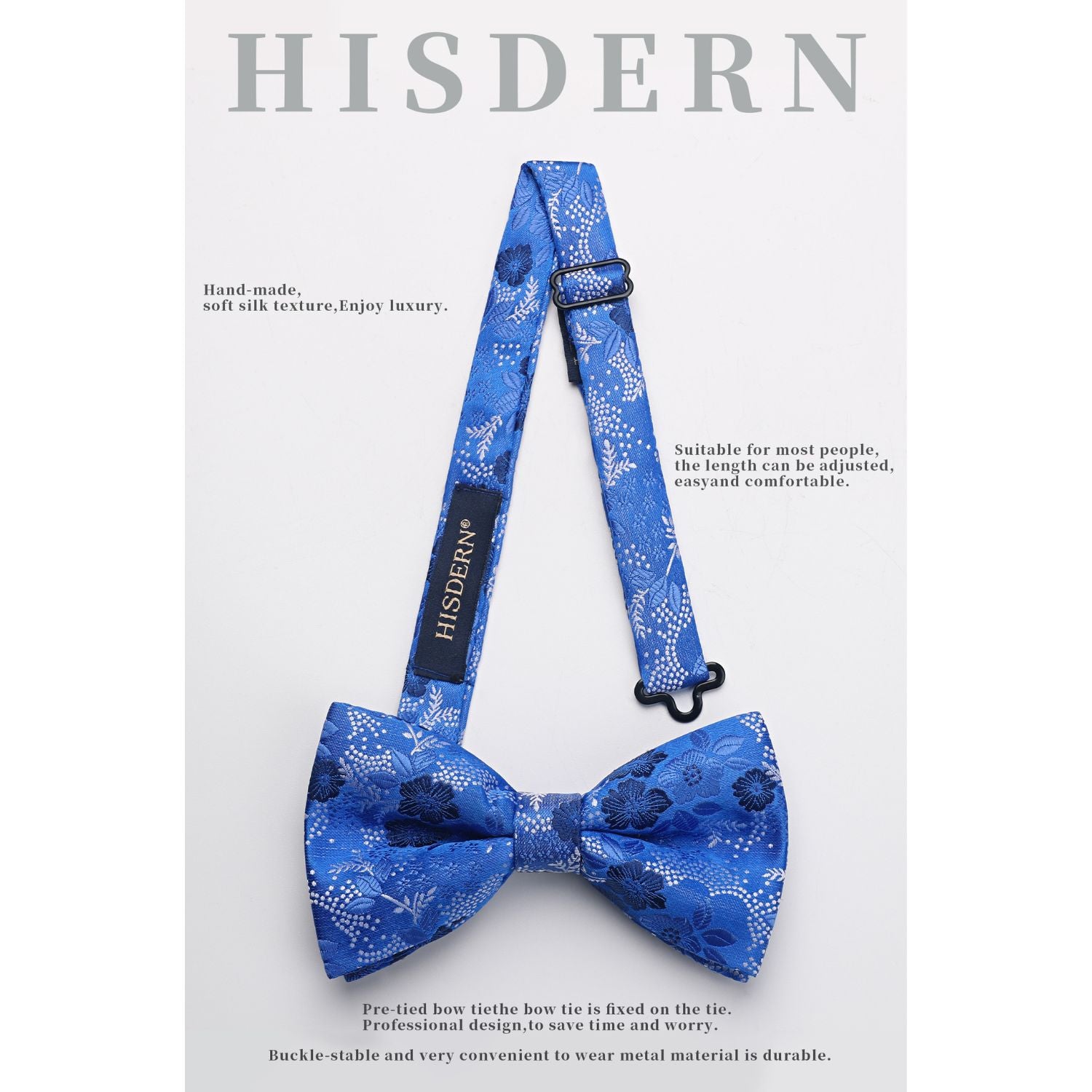 Floral Pre-Tied Bow Tie Pocket Square Cufflinks - BLUE