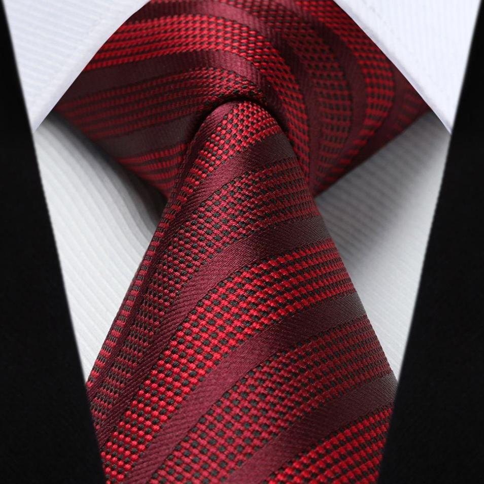 Stripe Tie Handkerchief Set - 3-BURGUNDY