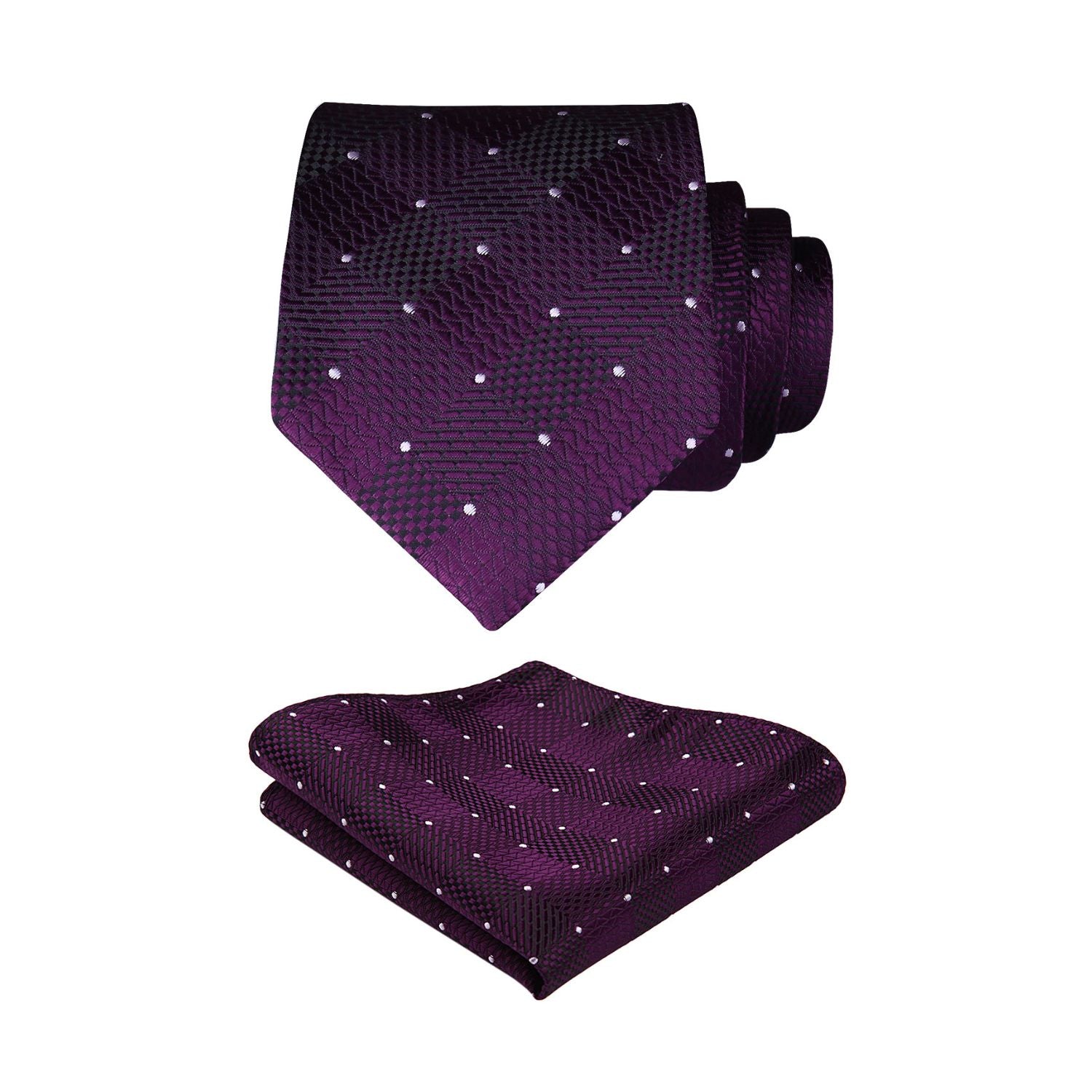 Plaid Tie Handkerchief Set - B-PURPLE