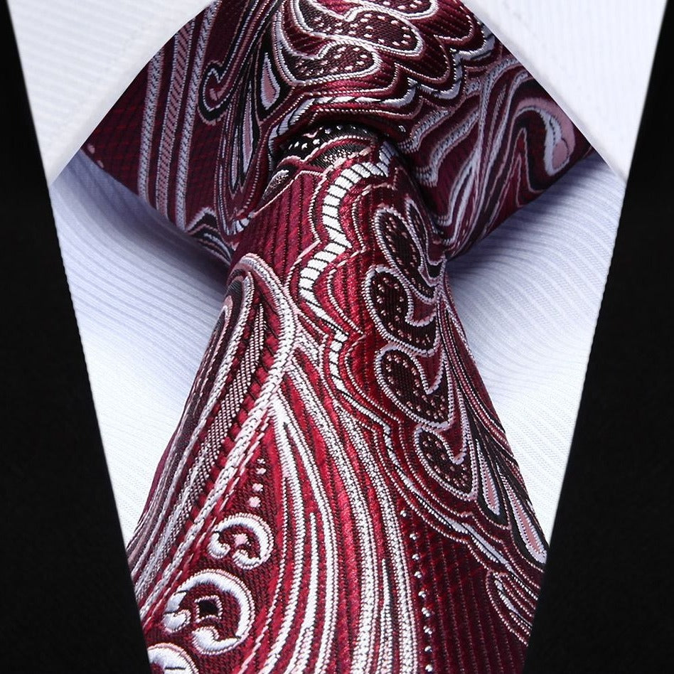Paisley Tie Handkerchief Set - BURGUNDY/GRAY