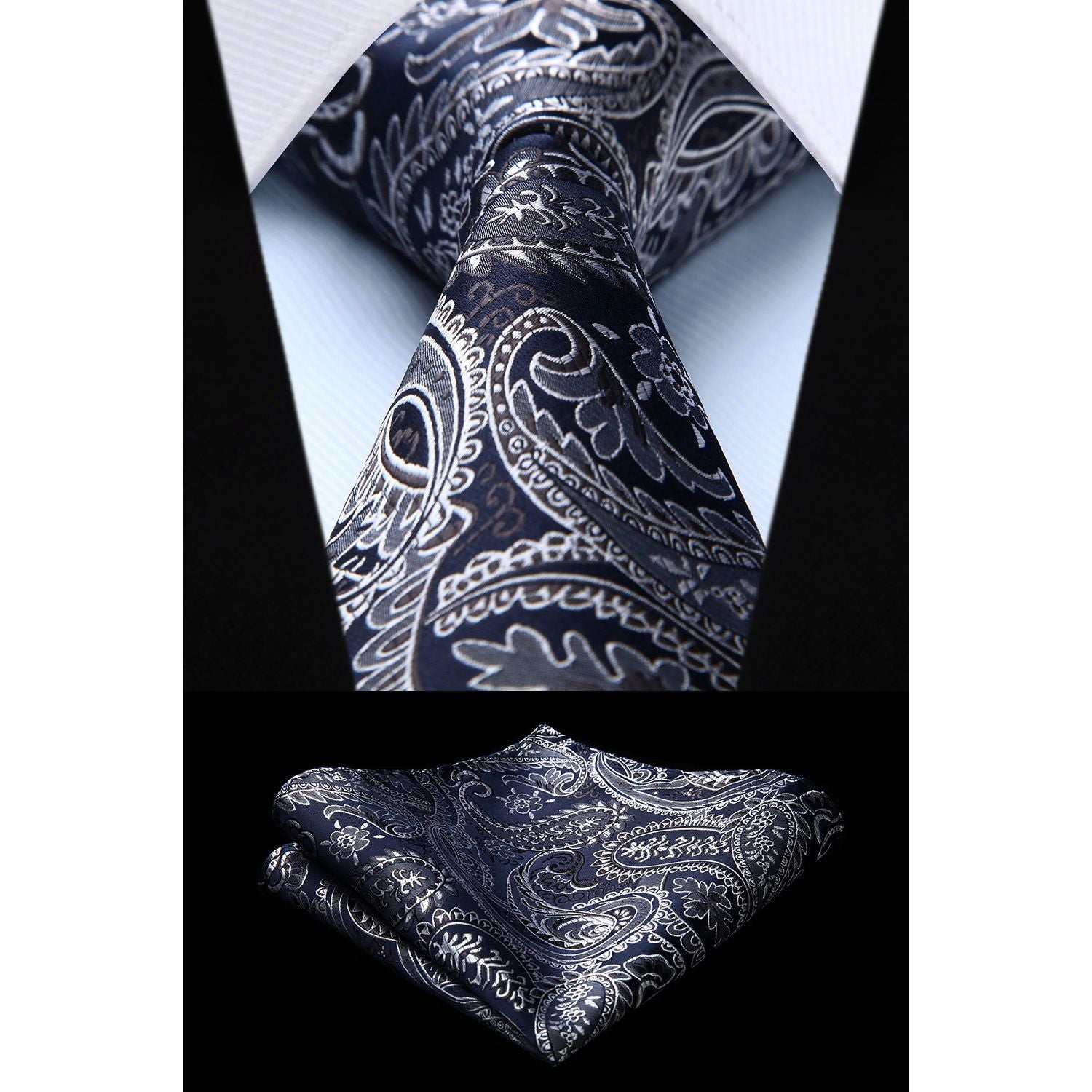 Paisley Tie Handkerchief Set - C3-NAVY BLUE1