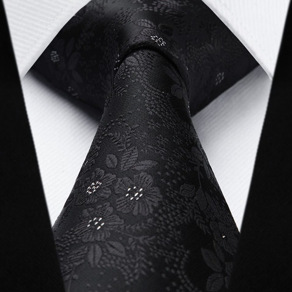 Floral Tie Handkerchief Set - BLACK 2