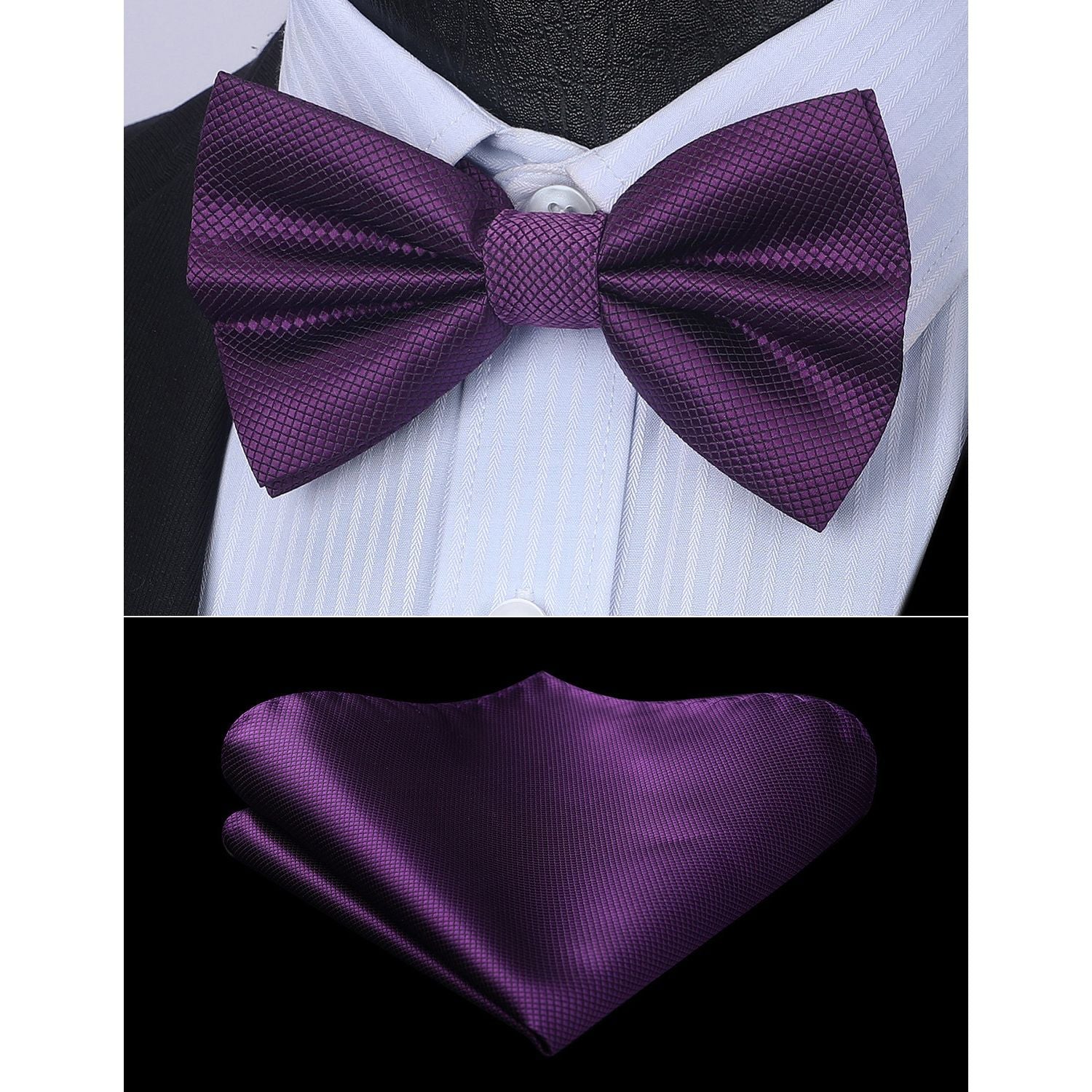 Solid Pre-Tied Bow Tie & Pocket Square - P-PURPLE 2