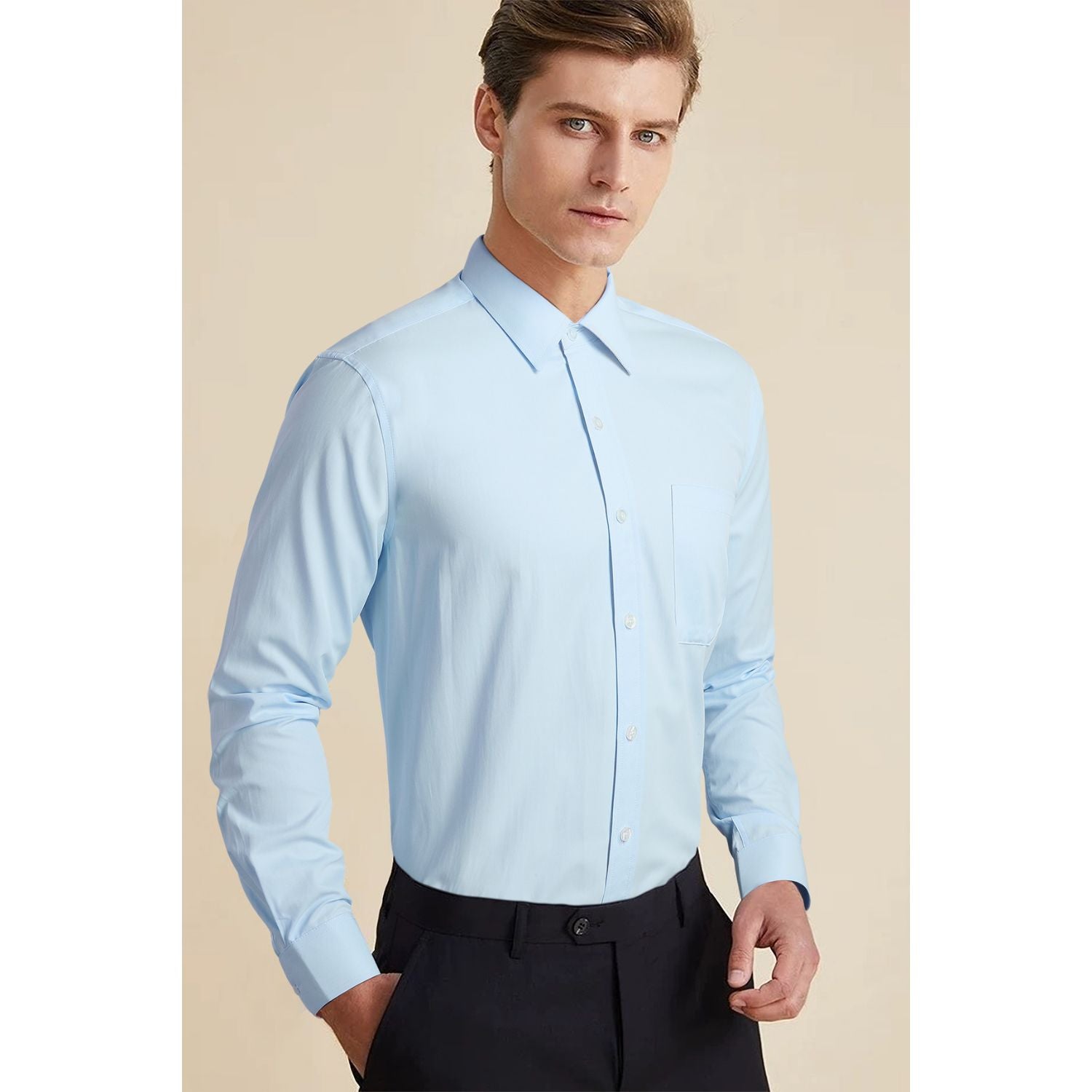 Men's Shirt with Tie Handkerchief Set - LIGHT BLUE 1