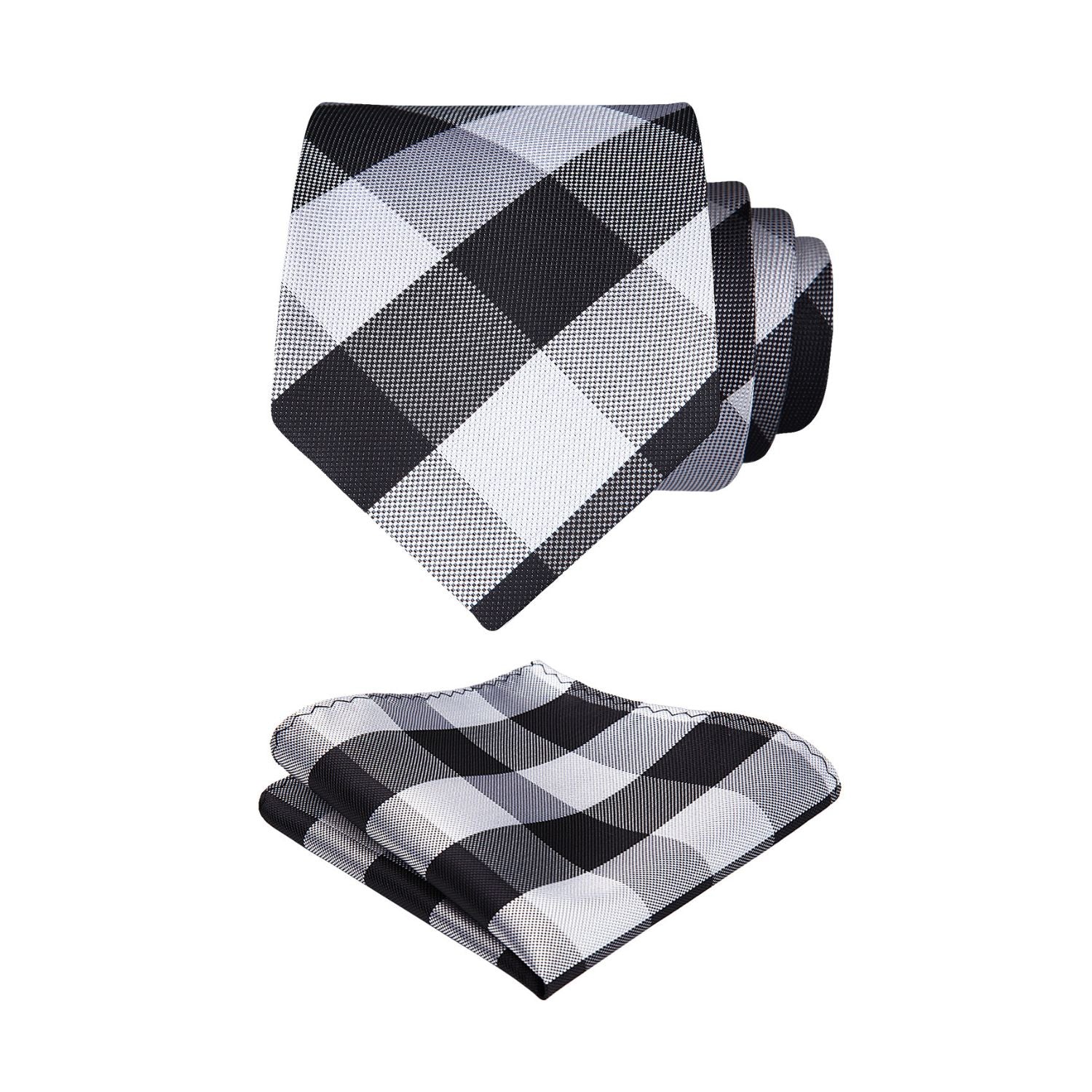 Plaid Tie Handkerchief Set - B2-BLACK