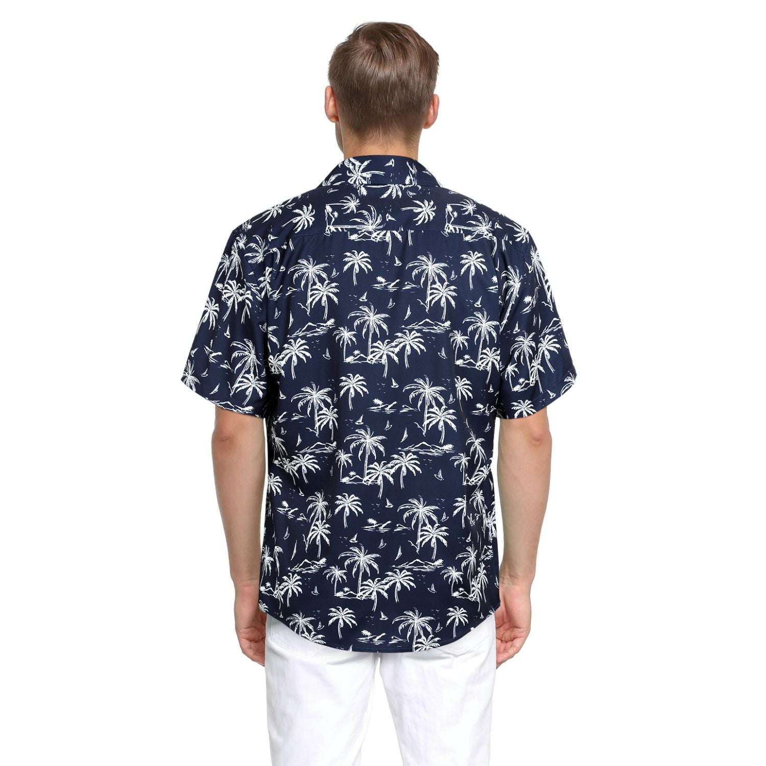 Hawaiian Tropical Shirts with Pocket - B-06 NAVY BLUE