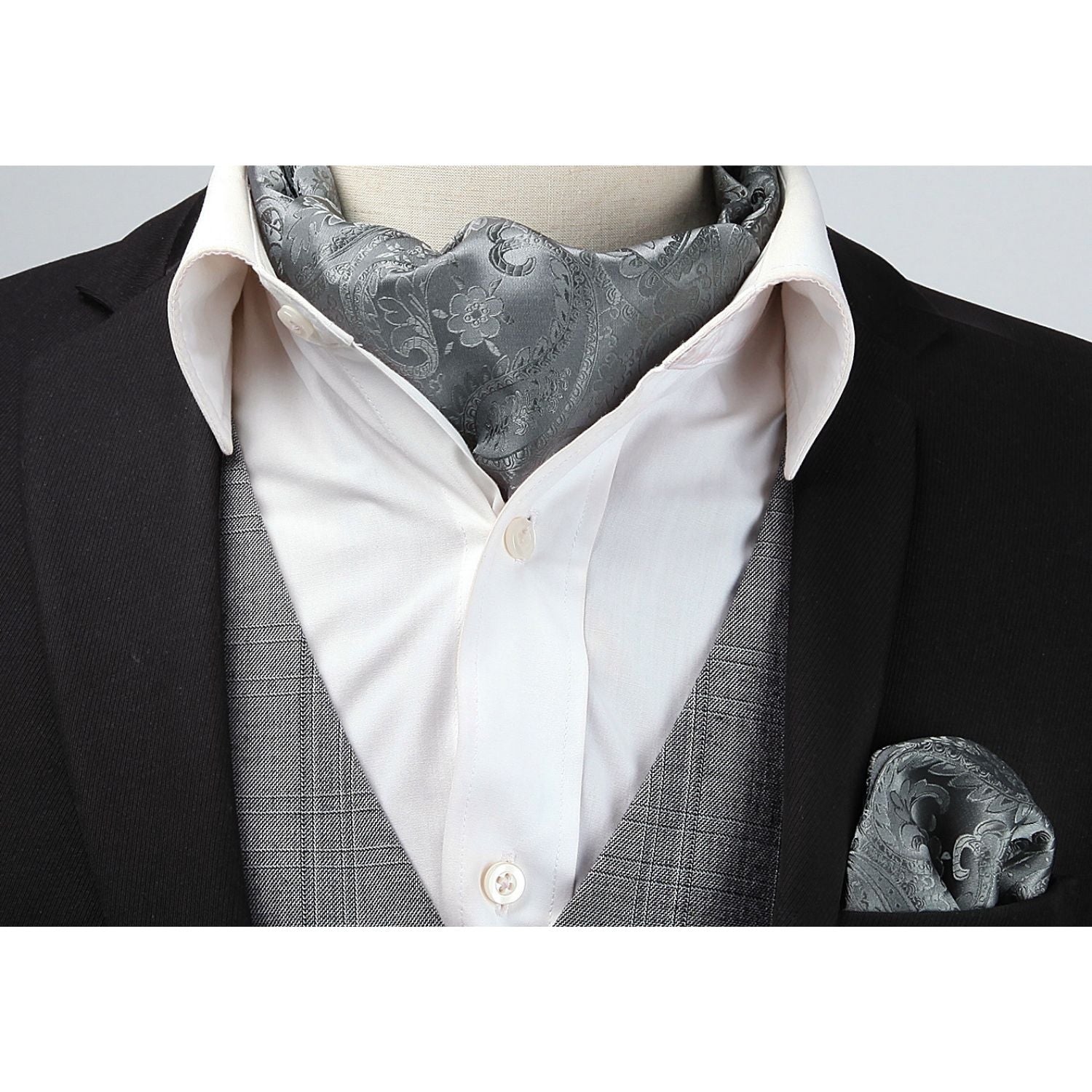 Paisley Ascot Handkerchief Set - A-GRAY