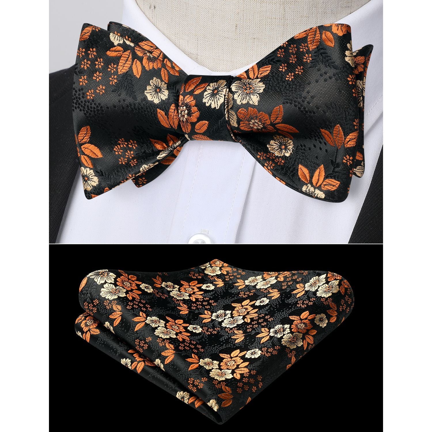 Floral Bow Tie & Pocket Square - BLACK 2