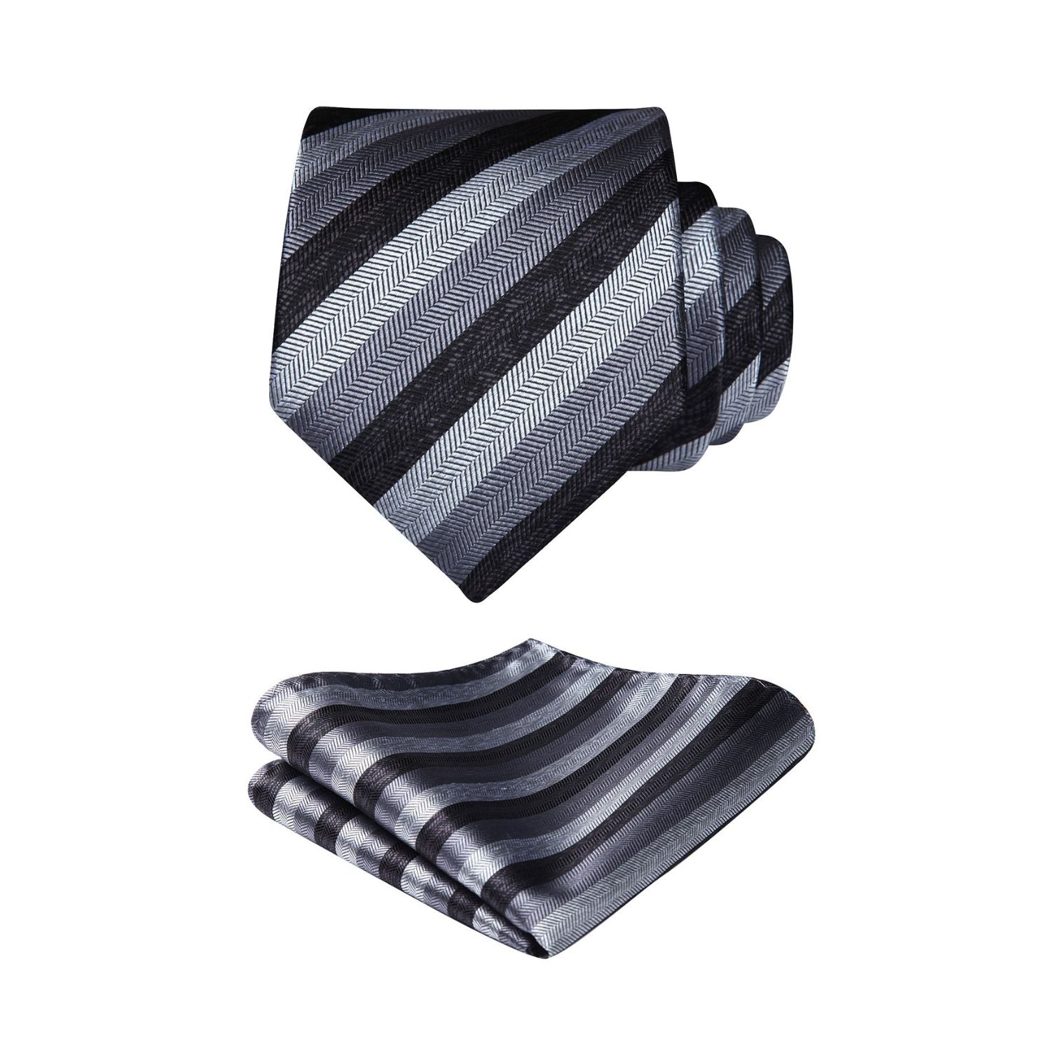 Stripe Tie Handkerchief Set - A-CHARCOAL/GRAY