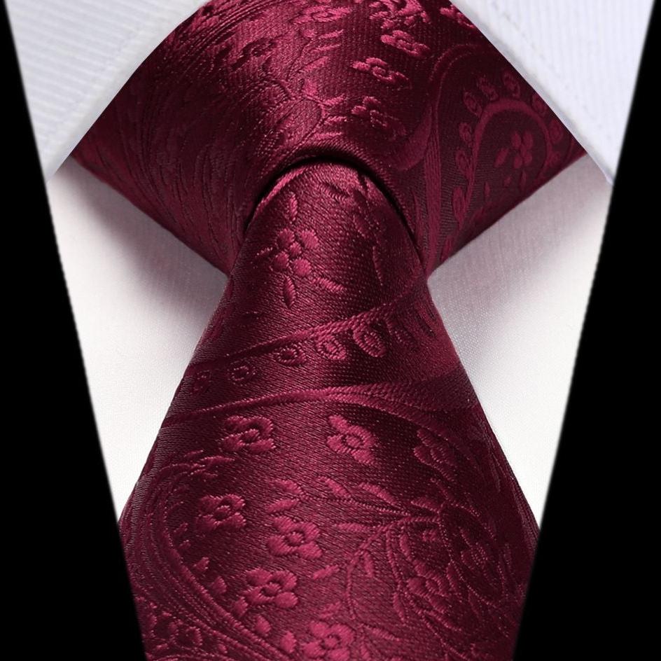 Floral Tie Handkerchief Set - BURGUNDY