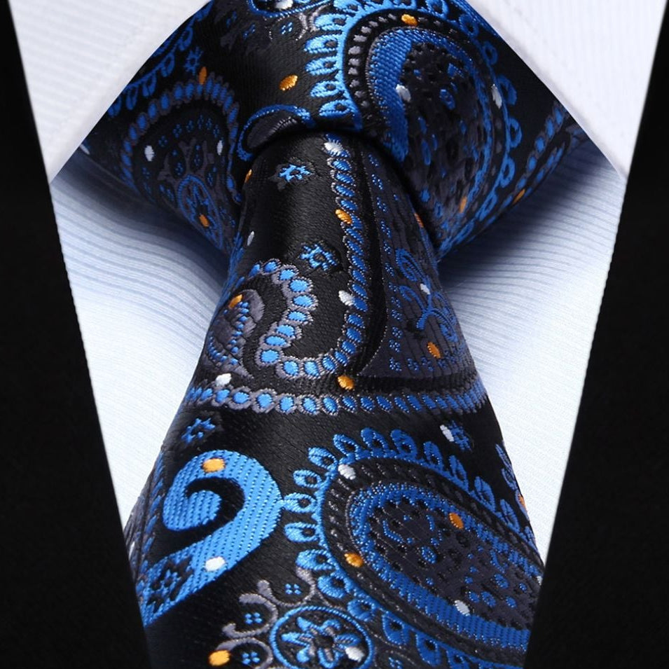 Paisley Tie Handkerchief Set - NAVY BLUE 2/BLACK 2