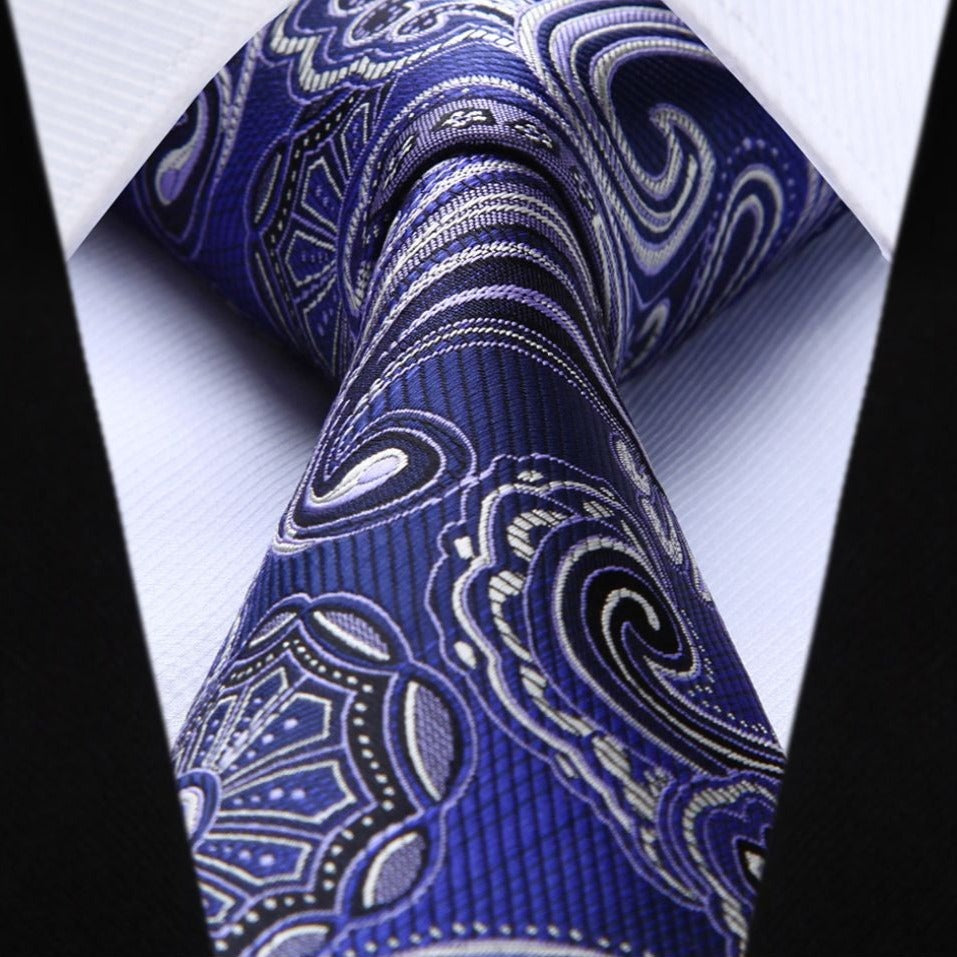 Paisley Tie Handkerchief Set - DARK BLUE/SILVER