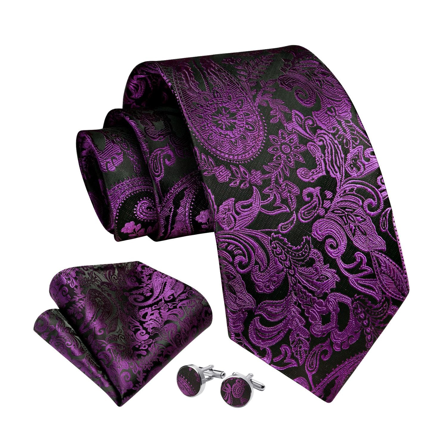 Paisley Tie Handkerchief Cufflinks - A-PURPLE