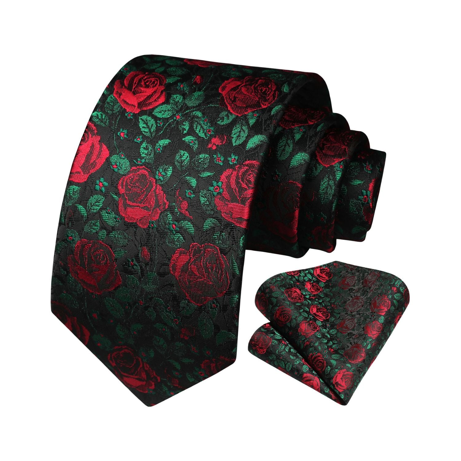 Floral 3.4 inch Tie Handkerchief Set - 10-RED ROSE