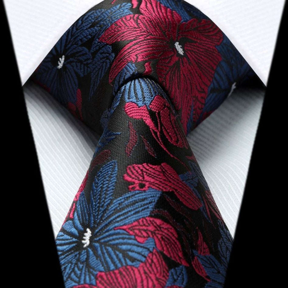 Paisley Tie Handkerchief Set - B5-RED/NAVY
