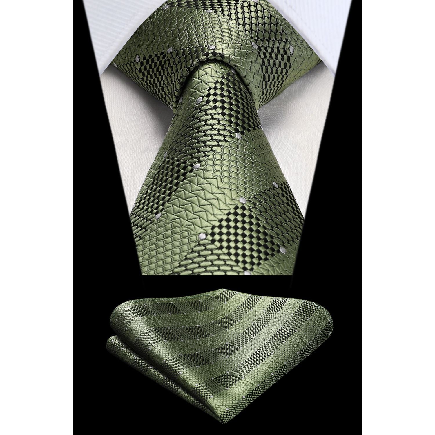 Plaid Tie Handkerchief Set - GREEN-1