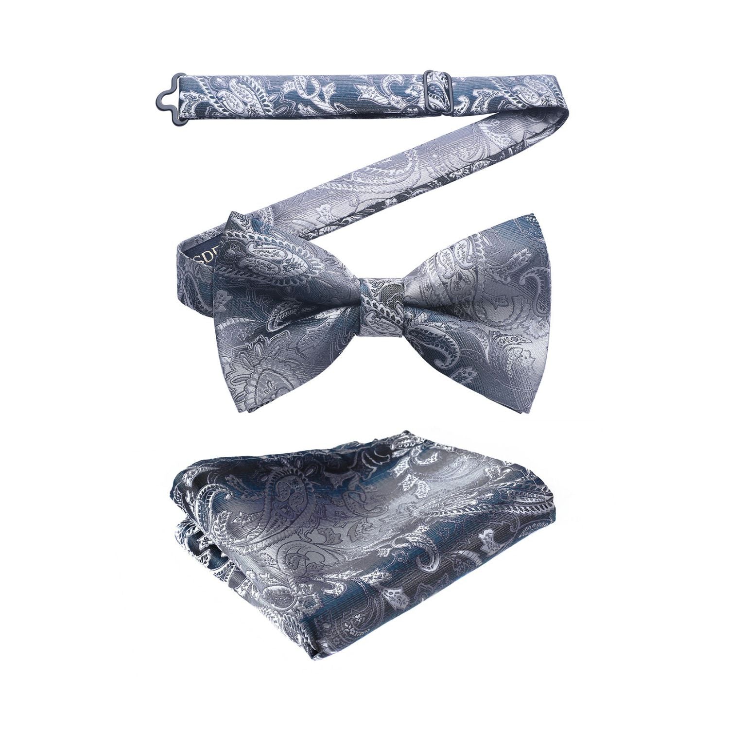 Paisley Pre-Tied Bow Tie & Pocket Square - B-GRAY 2