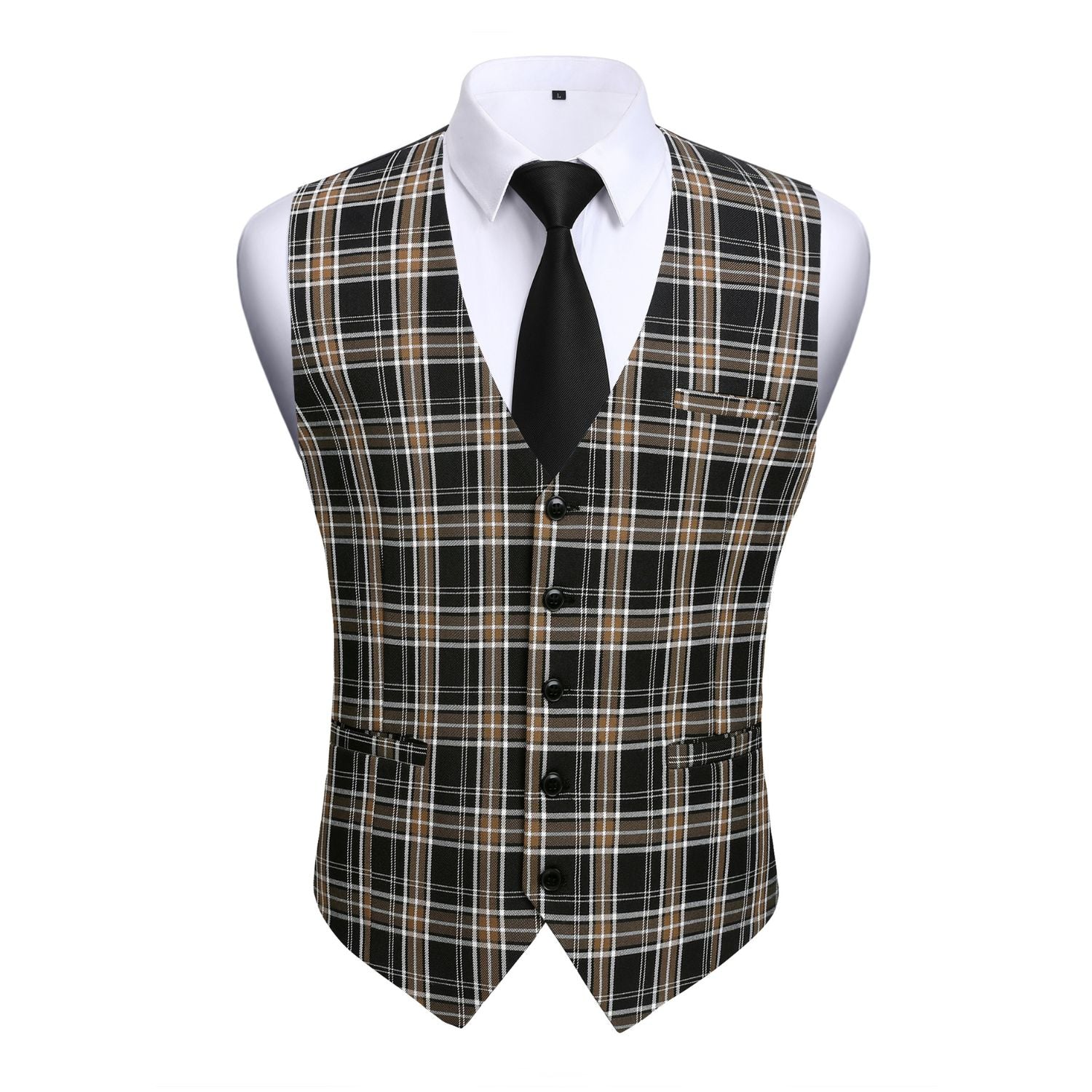 Plaid Slim Vest - B3-BROWN/BLACK