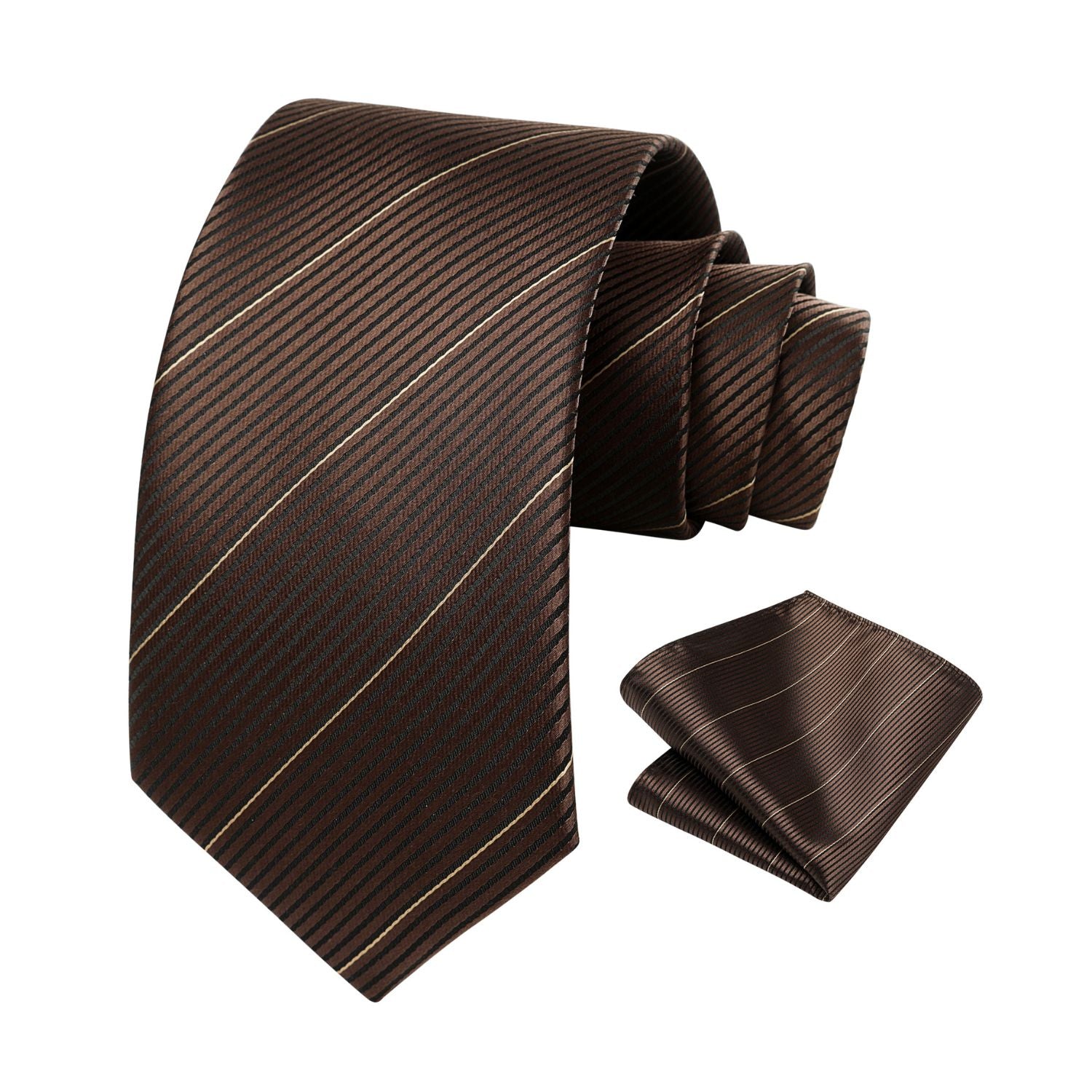 Stripe Tie Handkerchief Set - 11-BROWN