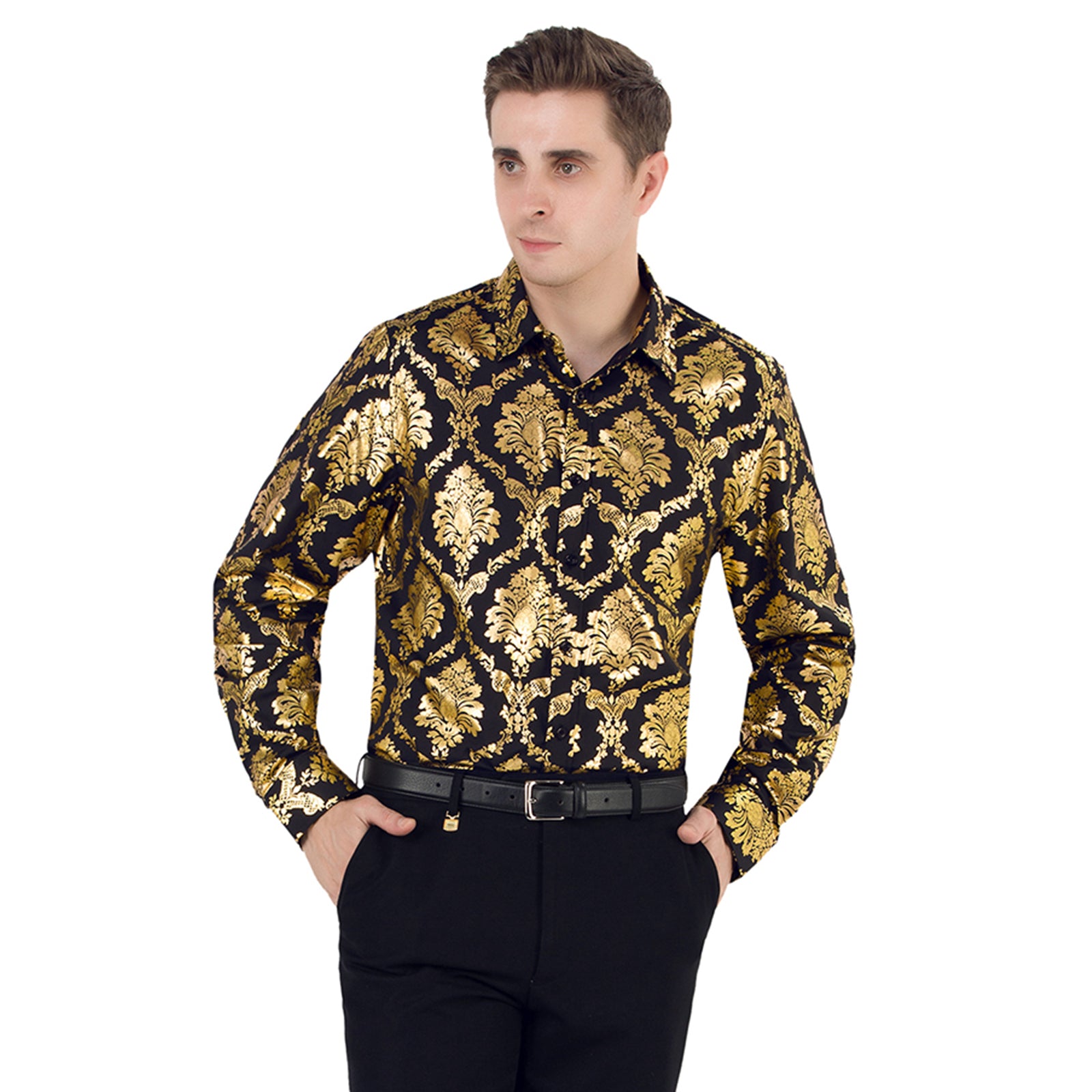 Shiny Nightclub Dress Shirt - BLACK-1