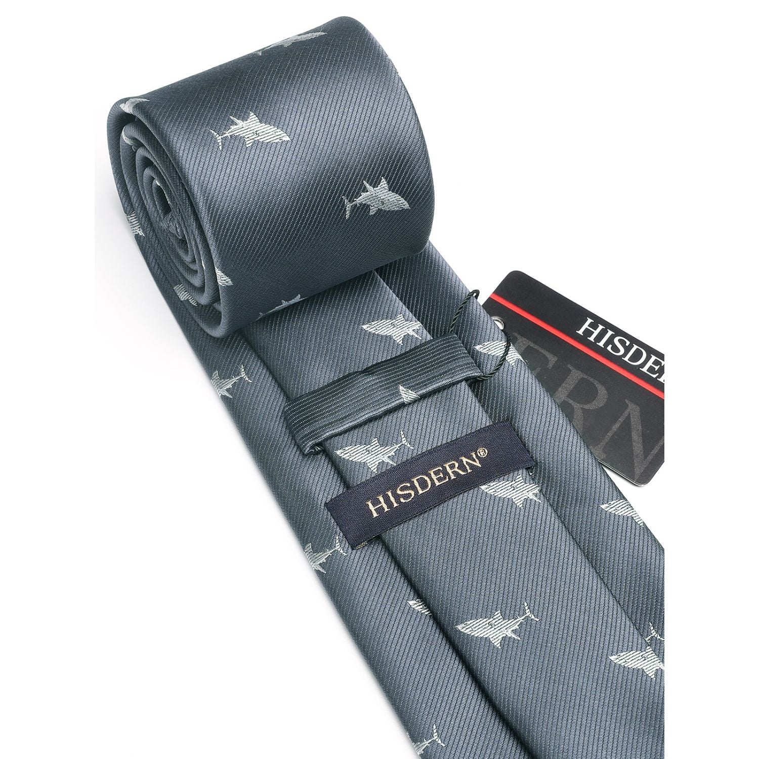 Shark Tie Handkerchief Set - NAVY BLUE-1