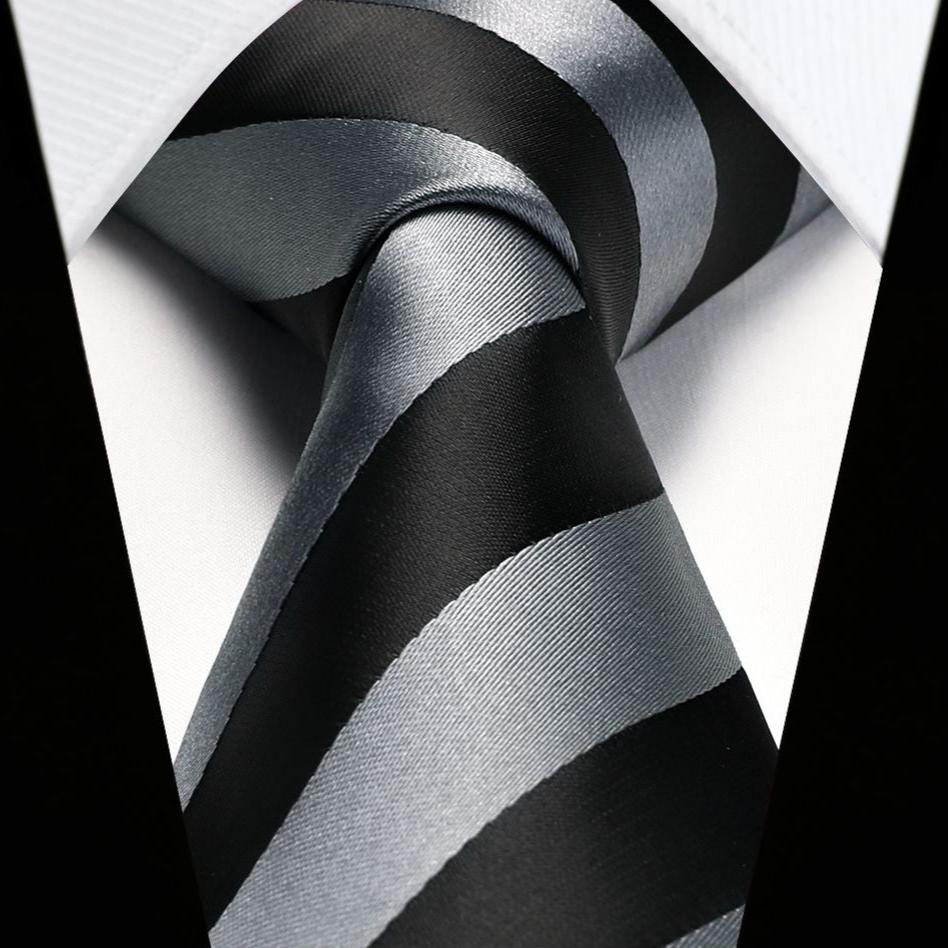 Stripe Tie Handkerchief Set - GRAY/BLACK