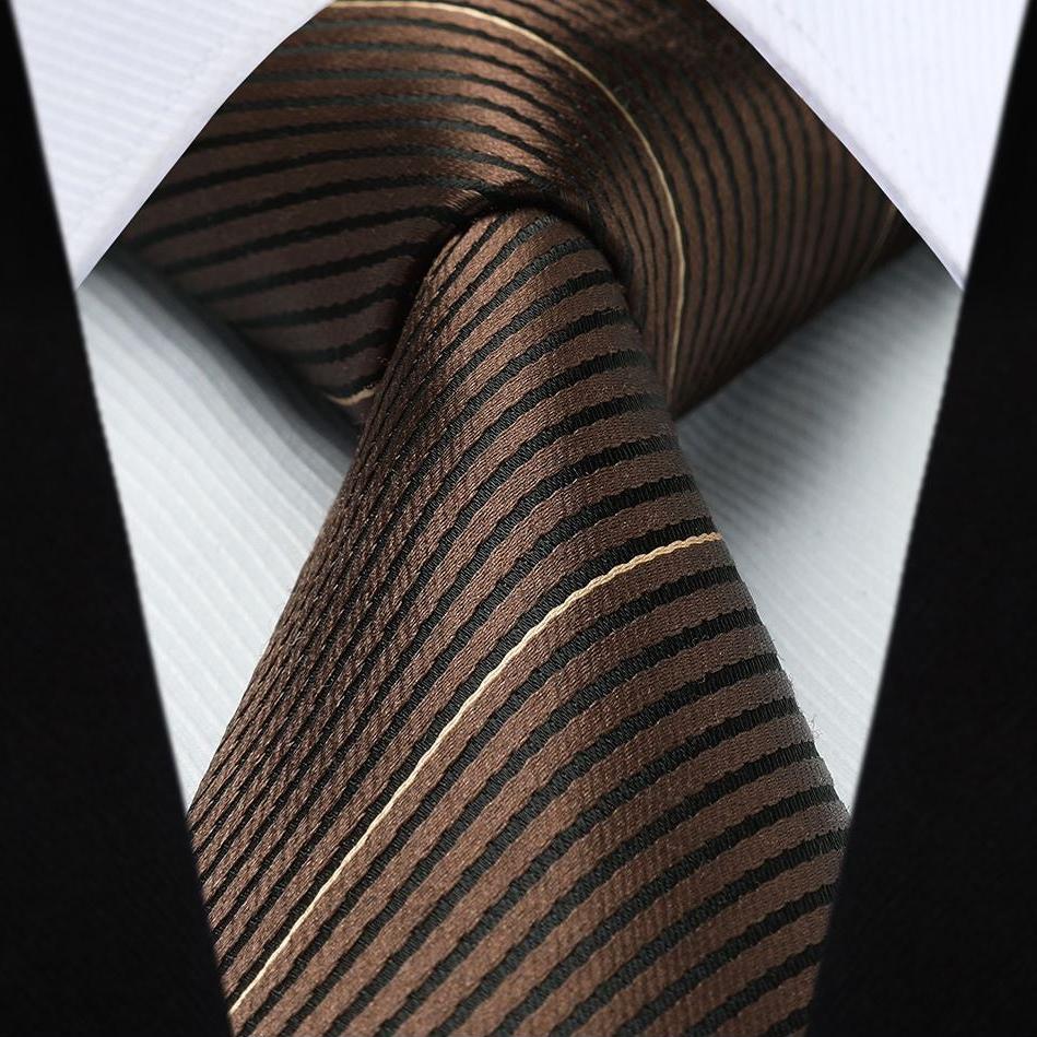 Stripe Tie Handkerchief Set - 11-BROWN