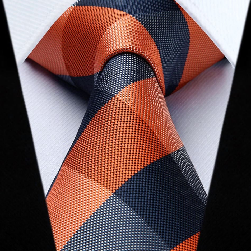 Plaid Tie Handkerchief Set - B9-ORANGE