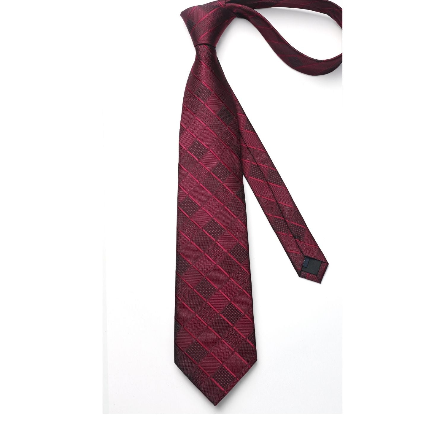 Plaid Tie Handkerchief Set - RED