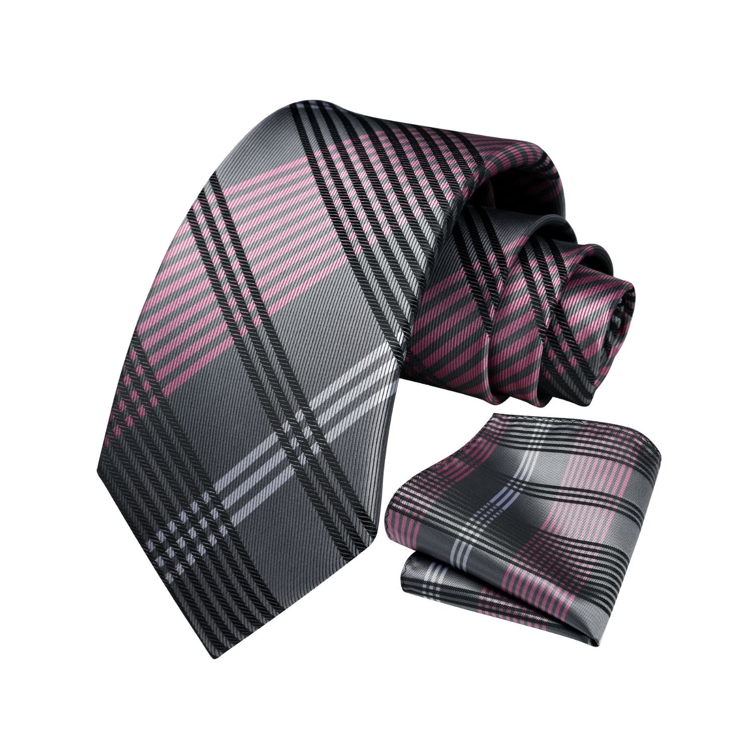 Plaid Tie Handkerchief Set - 14 BLACK