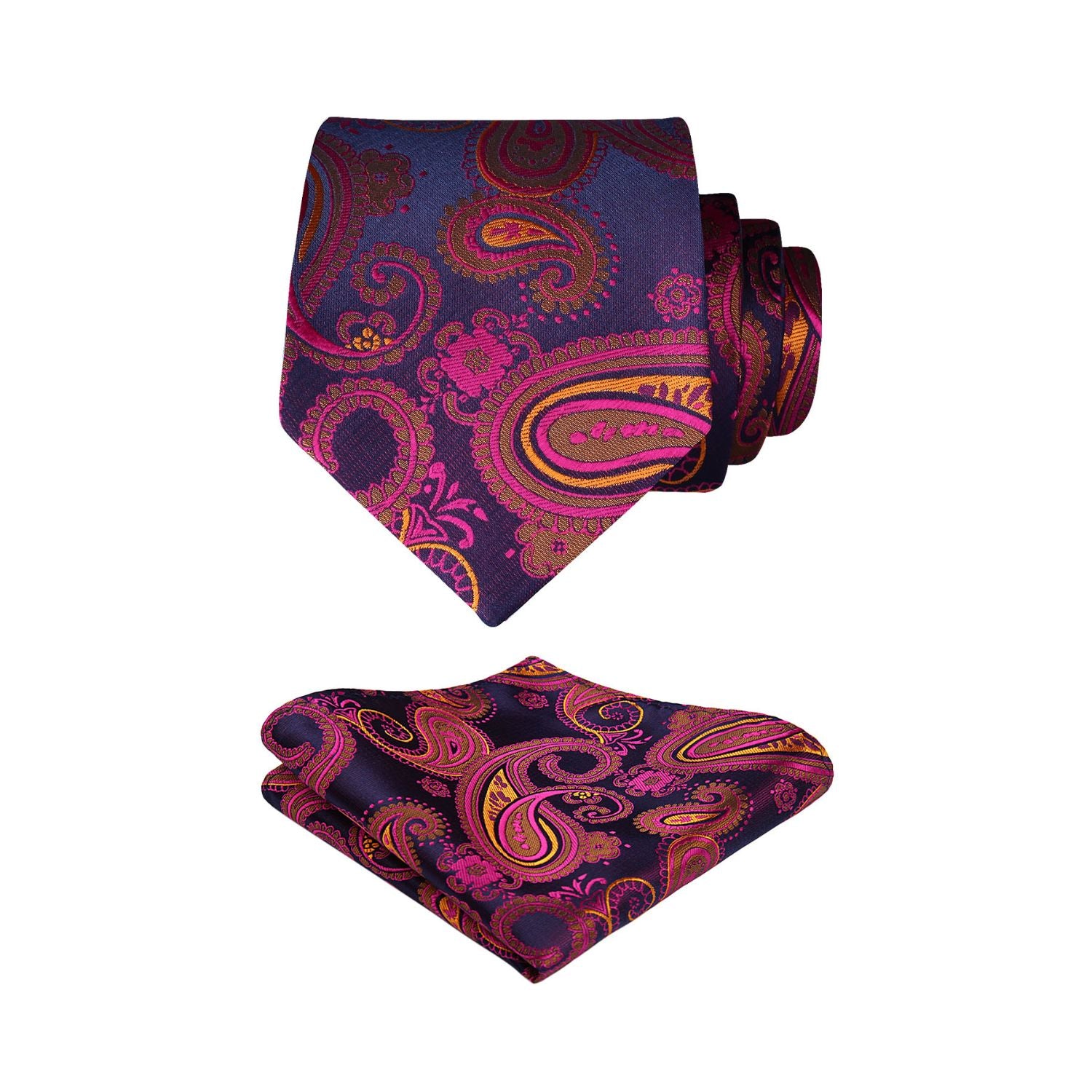 Paisley Floral Tie Handkerchief Set - A33-VIOLET RED/ORANGE