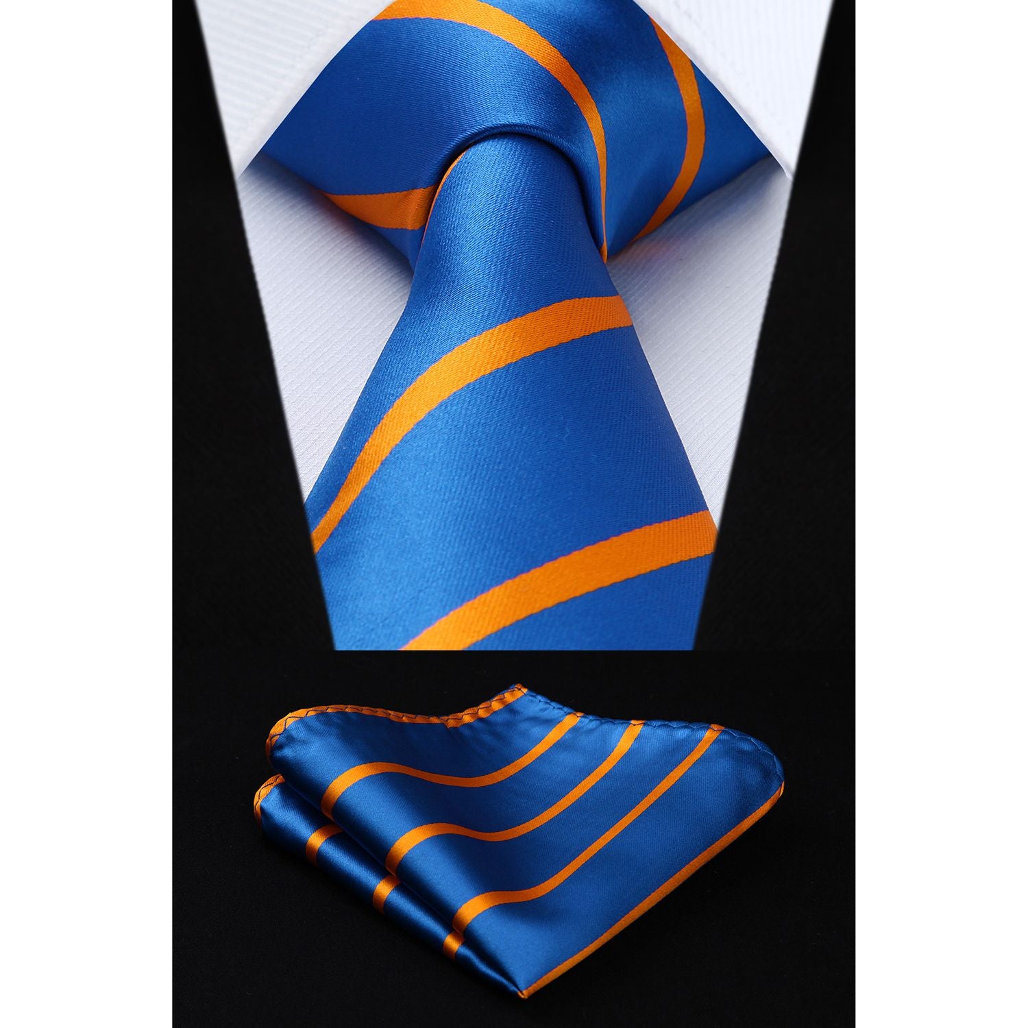 Stripe Tie Handkerchief Set - 03-BLUE/ORANGE