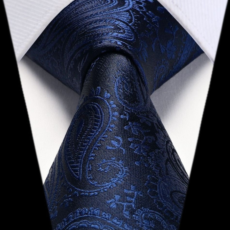 Paisley Tie Handkerchief Set - 03A-NAVY BLUE2
