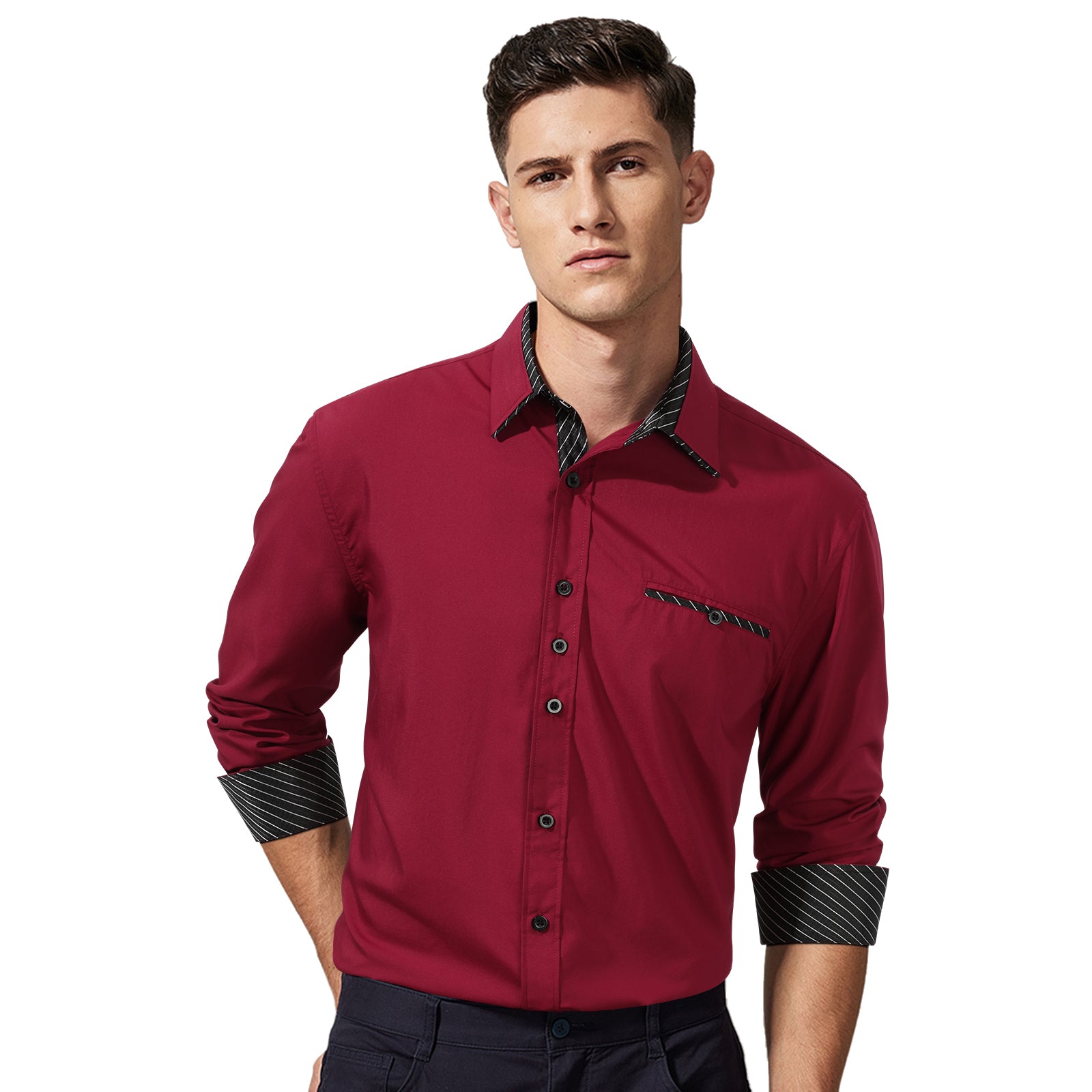 Casual Formal Shirt with Pocket - A-03 BURGUNDY/BLACK