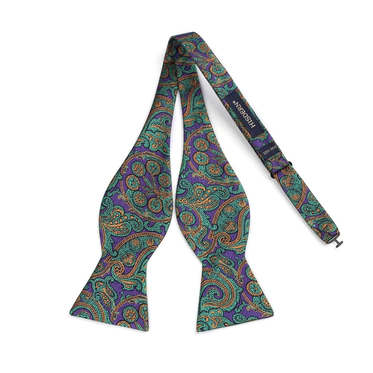 Hisdern Vintage Green And Purple Paisley Bow Tie Set