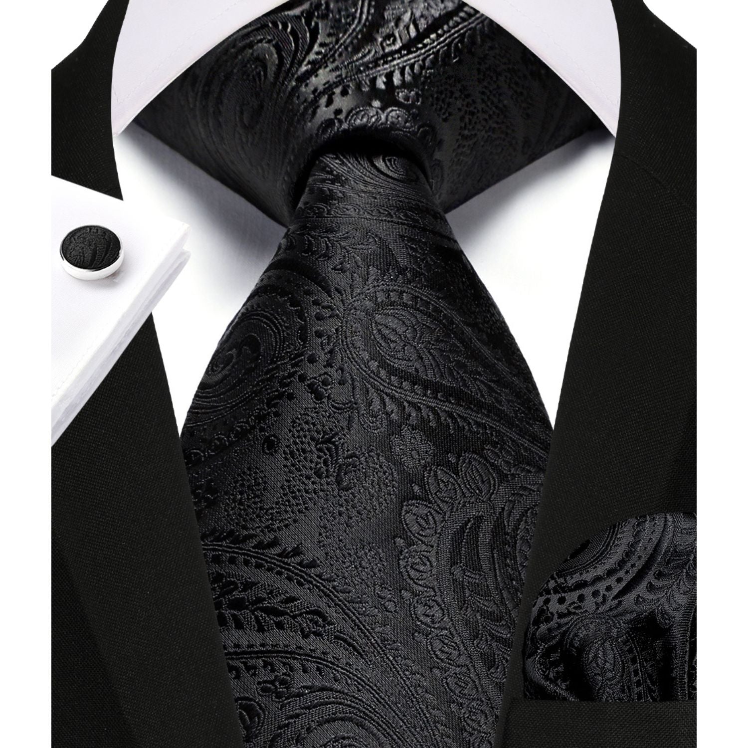 Paisley Tie Handkerchief Cufflinks - BLACK