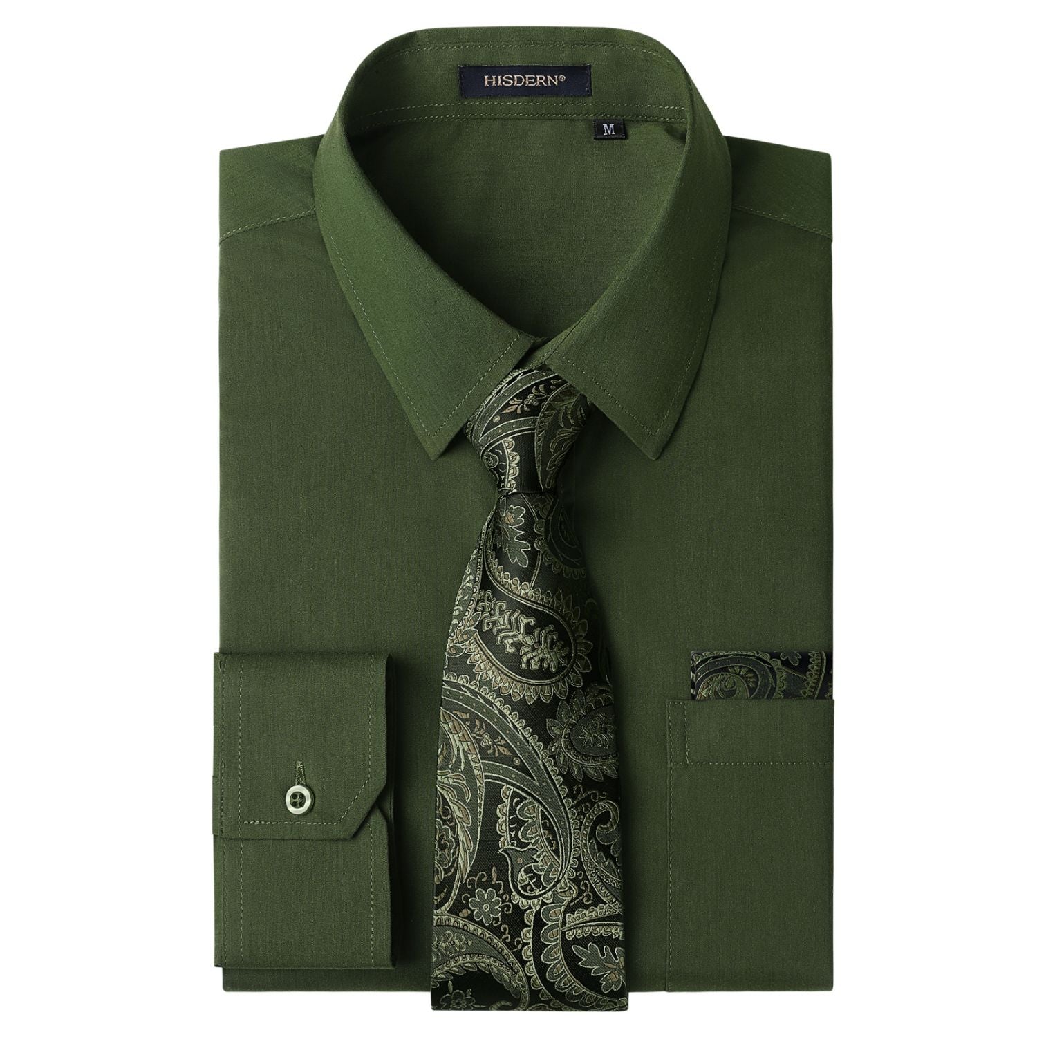 Men's Shirt with Tie Handkerchief Set - 08-GREEN