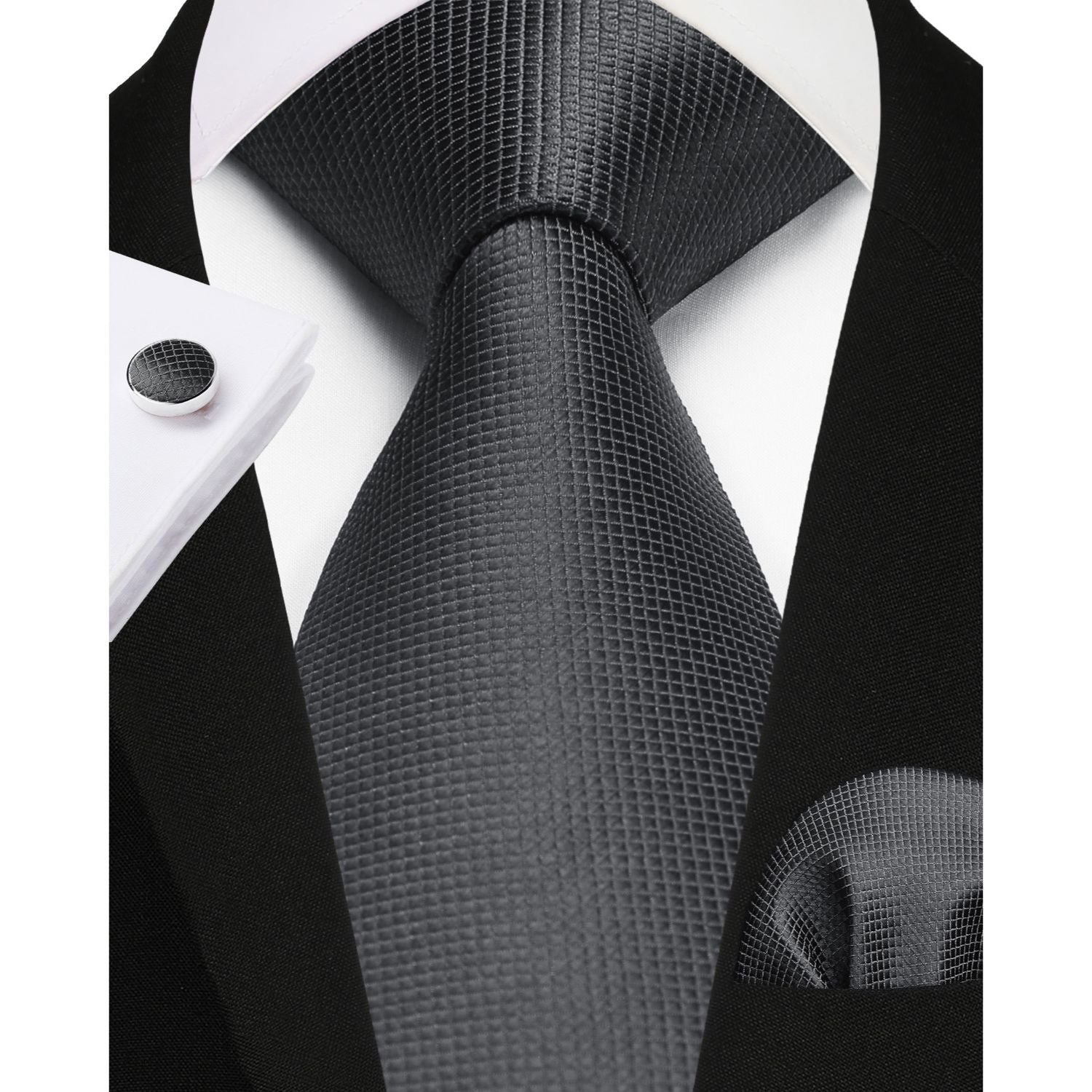 Stripe Tie Handkerchief Cufflinks - C-061 BLACK
