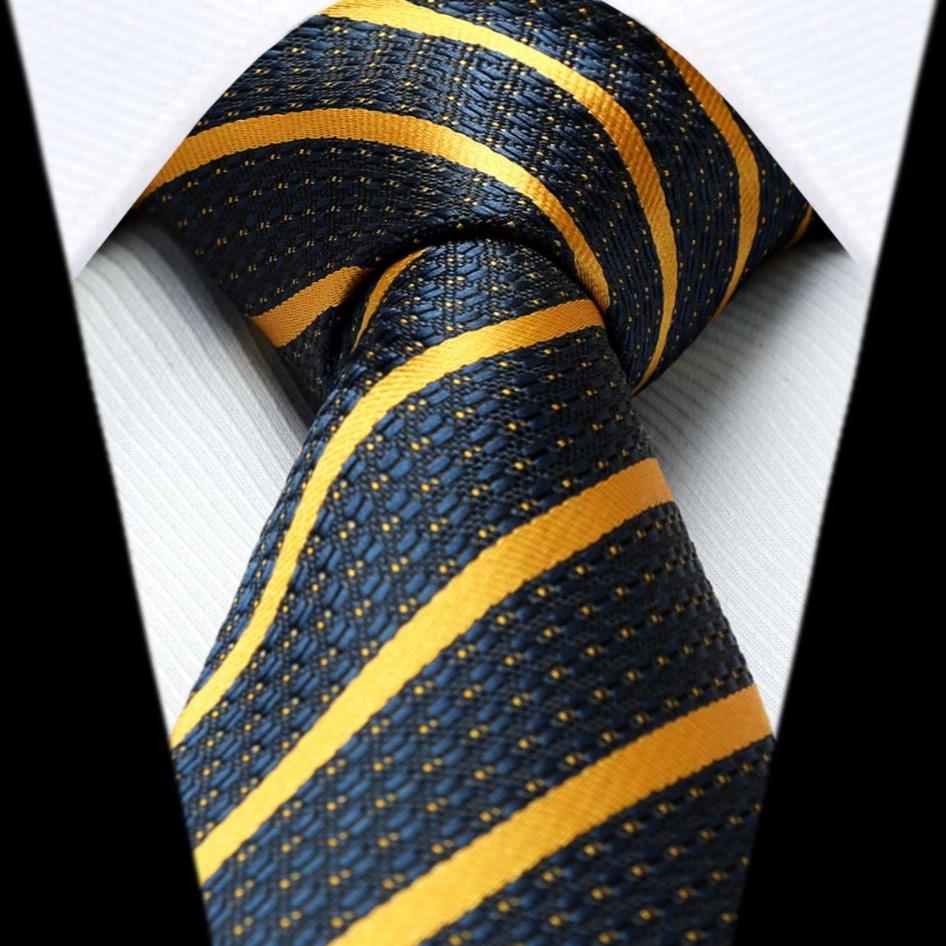 Stripe Tie Handkerchief Set - 13-NAVY BLUE/YELLOW