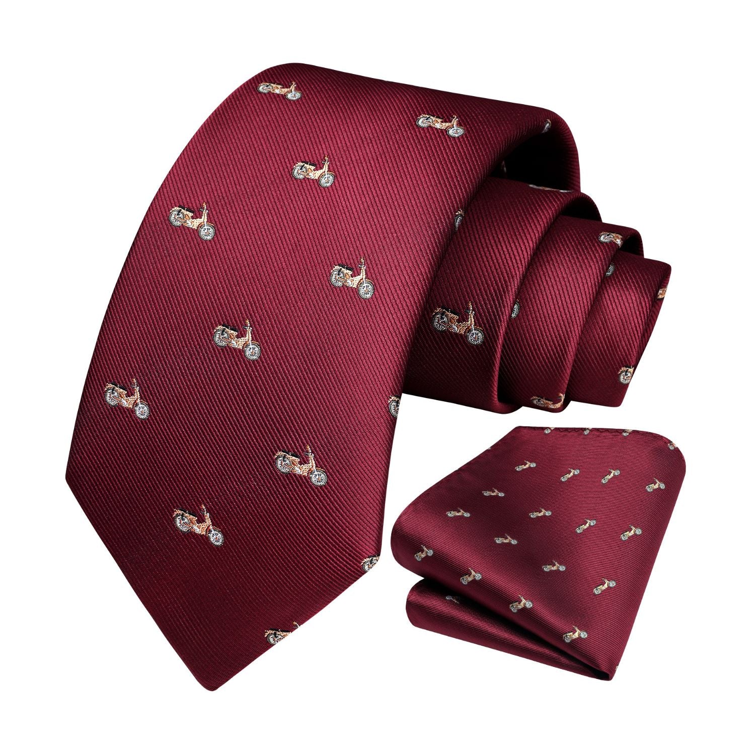 Pattern Tie Handkerchief Set - BURGUNDY-3