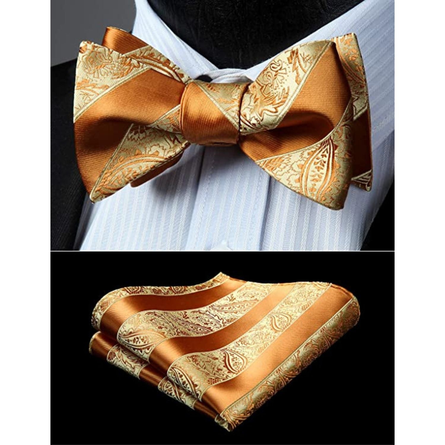 Stripe Bow Tie & Pocket Square - GOLDEN