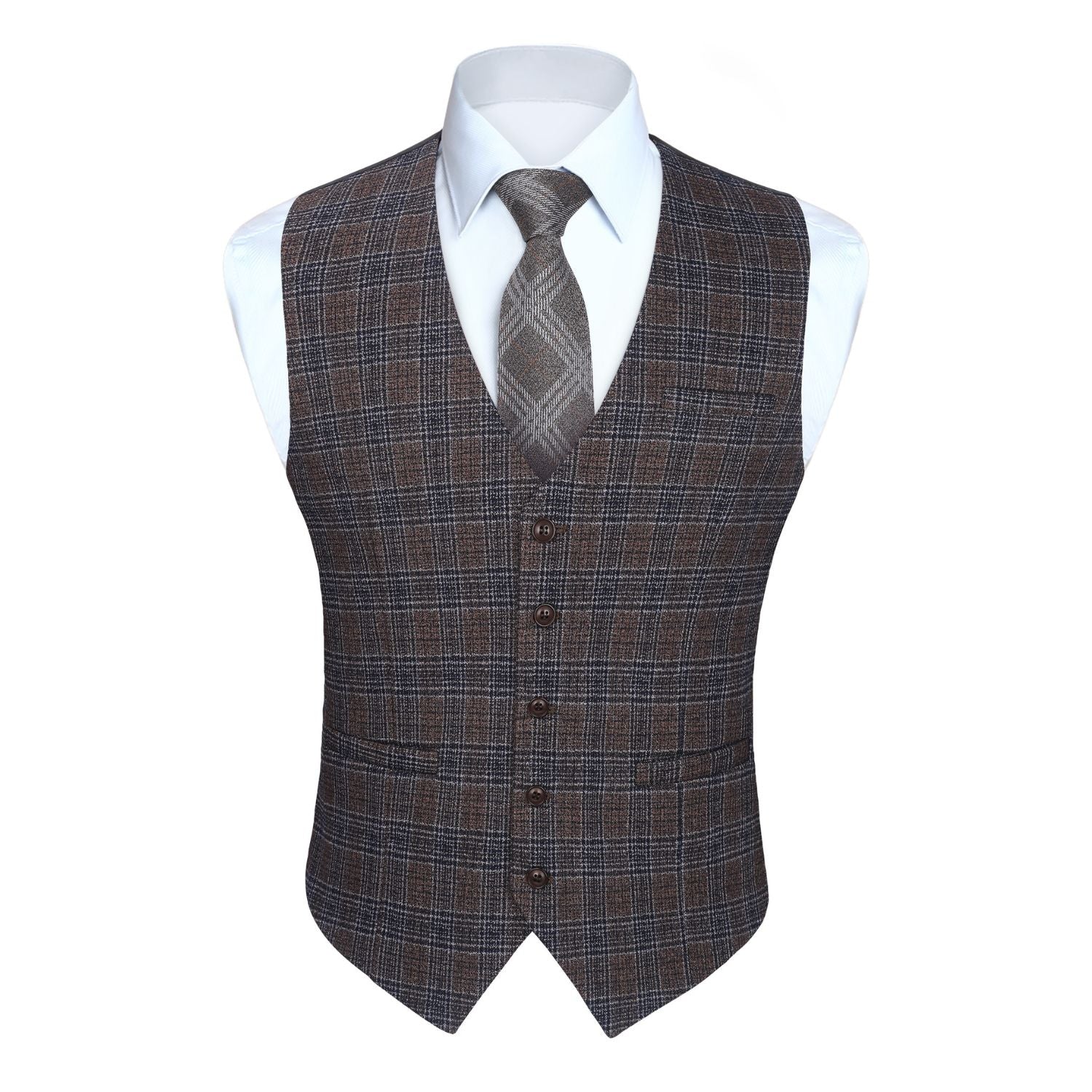 Plaid Slim Vest - B4-LIGHT BROWN