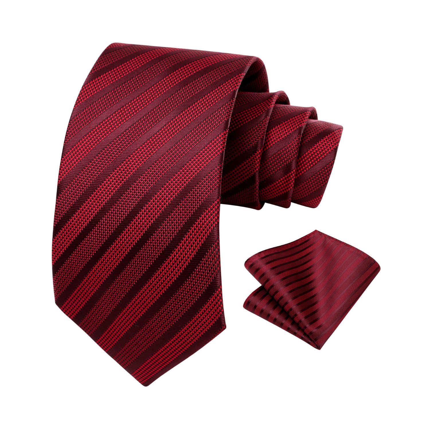 Stripe Tie Handkerchief Set - 3-BURGUNDY