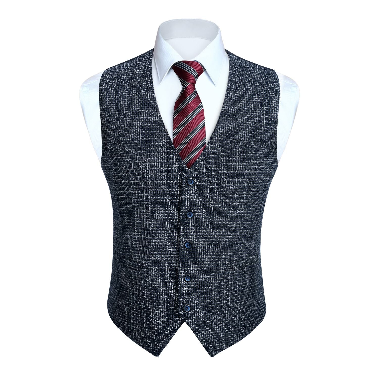 Plaid Slim Vest - B7-NAVY BLUE