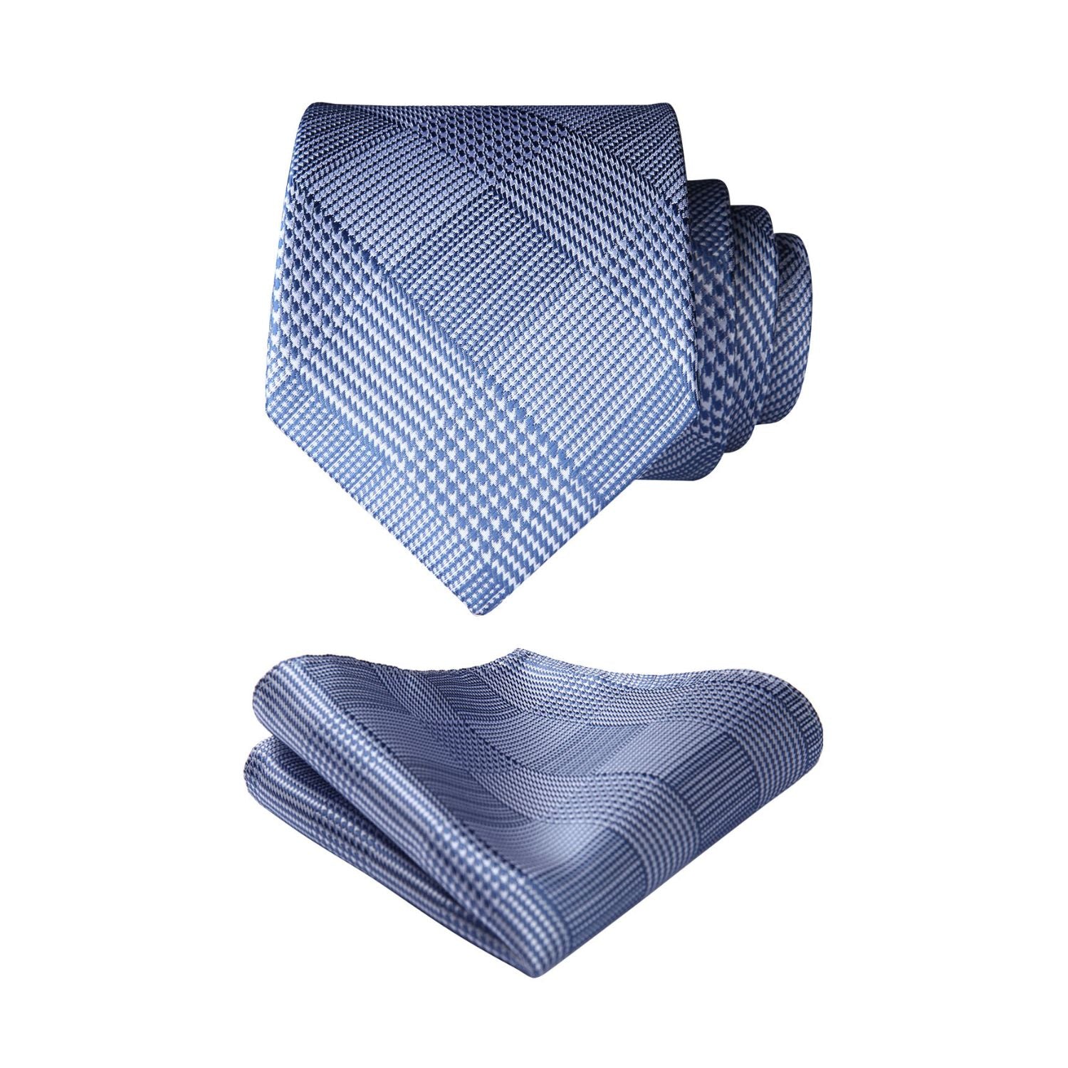 Houndstooth Tie Handkerchief Set - A-10 BLUE/WHITE