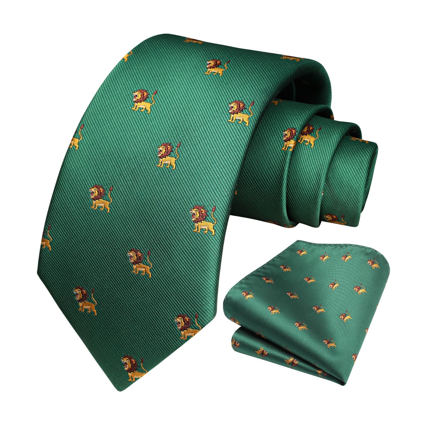 Lion Tie Handkerchief Set - GREEN