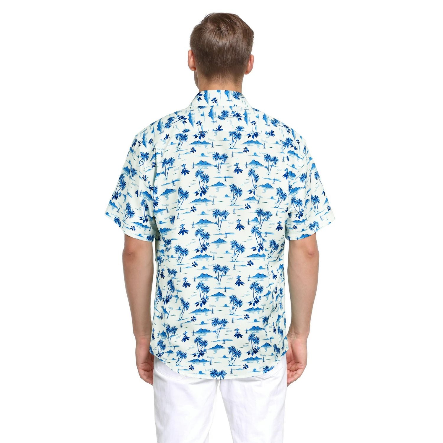 Hawaiian Tropical Shirts with Pocket - D-WHITE