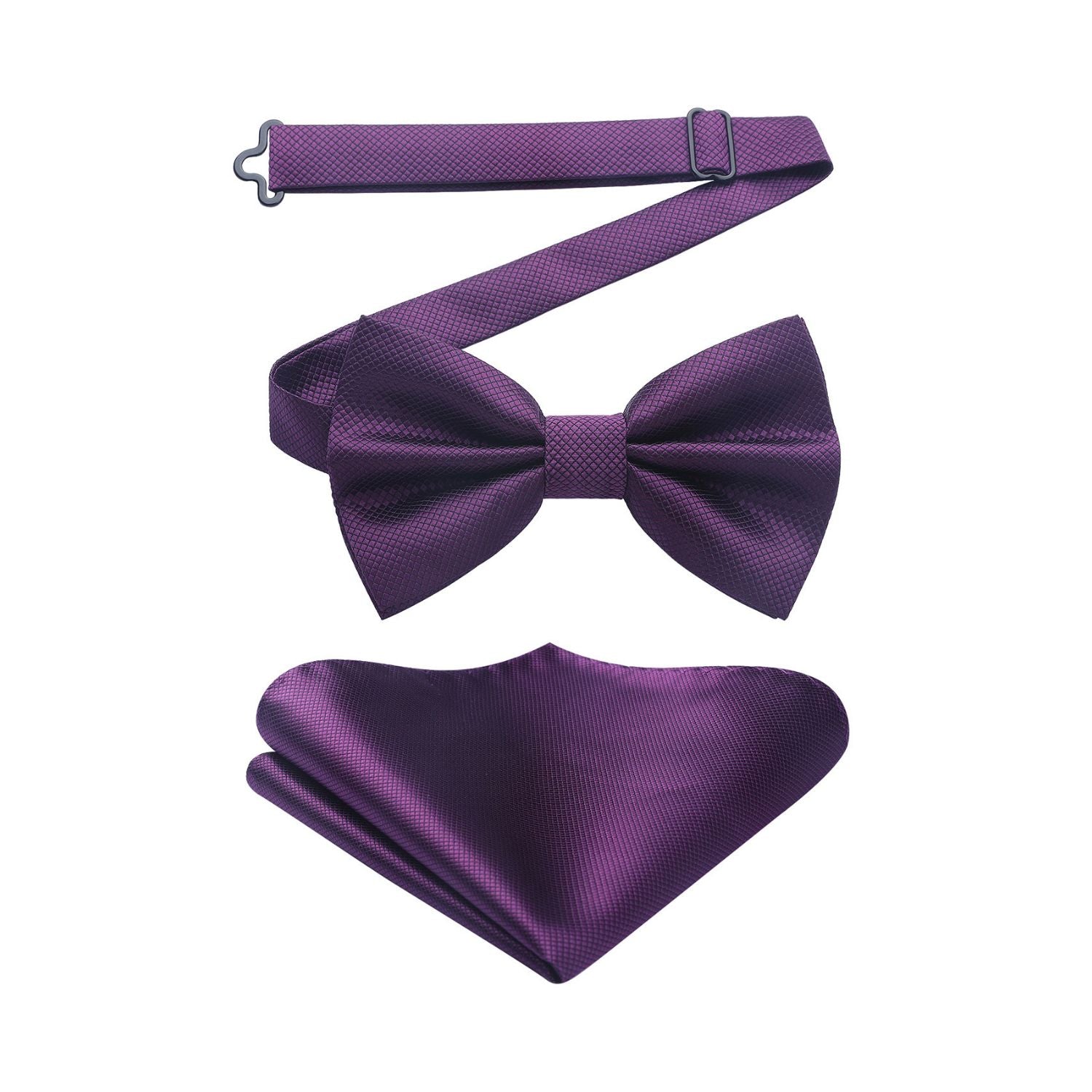 Solid Pre-Tied Bow Tie & Pocket Square - P-PURPLE 2