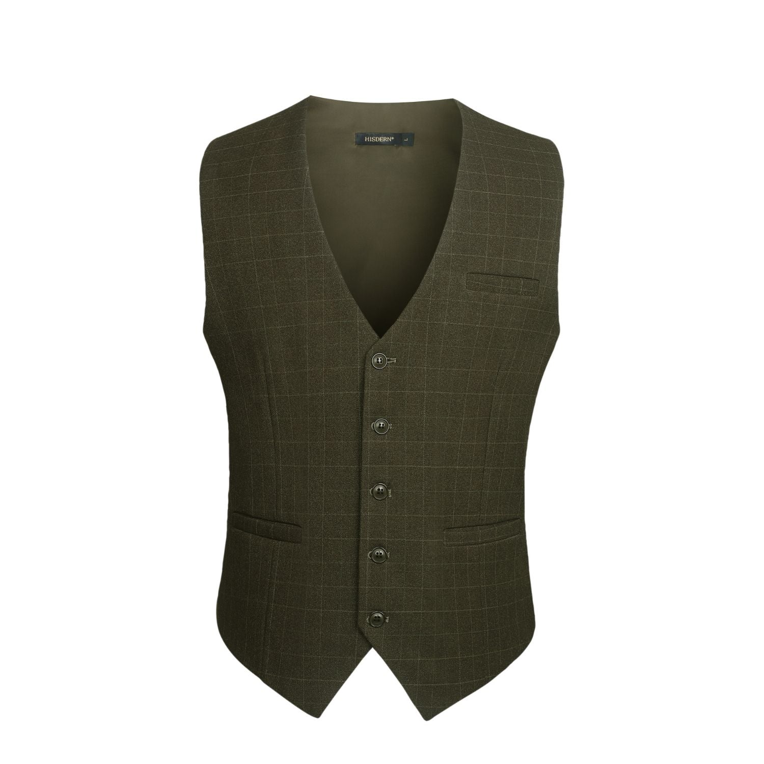 Plaid Slim Vest - A-OLIVE GREEN