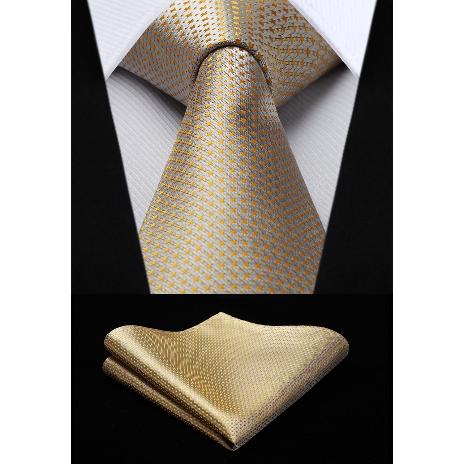 Houndstooth Tie Handkerchief Set - CHAMPAGNE